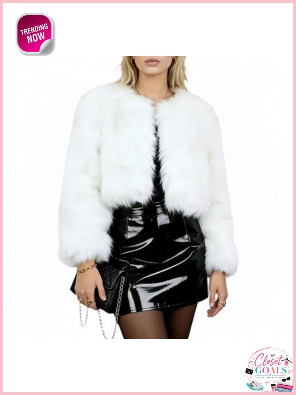 Faux Fur Cropped Jacket Winter Warm Formal Coat Long Sleeve Zip